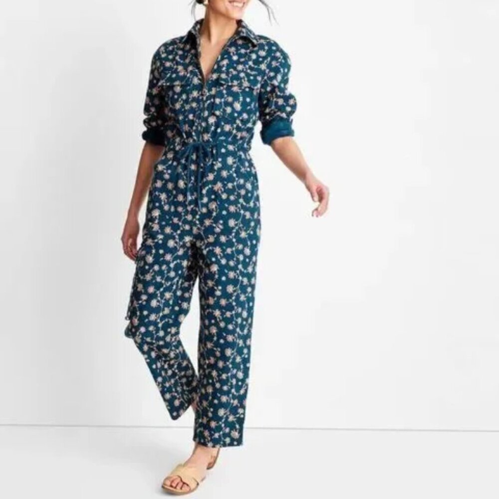 Floral Print Long Sleeve Zip-Front Boilersuit - Future Collective w